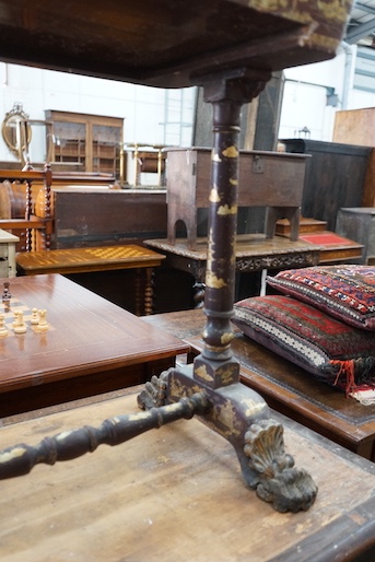 A 19th century Chinese export scarlet lacquer work table, width 62cm, depth 42cm, height 74cm